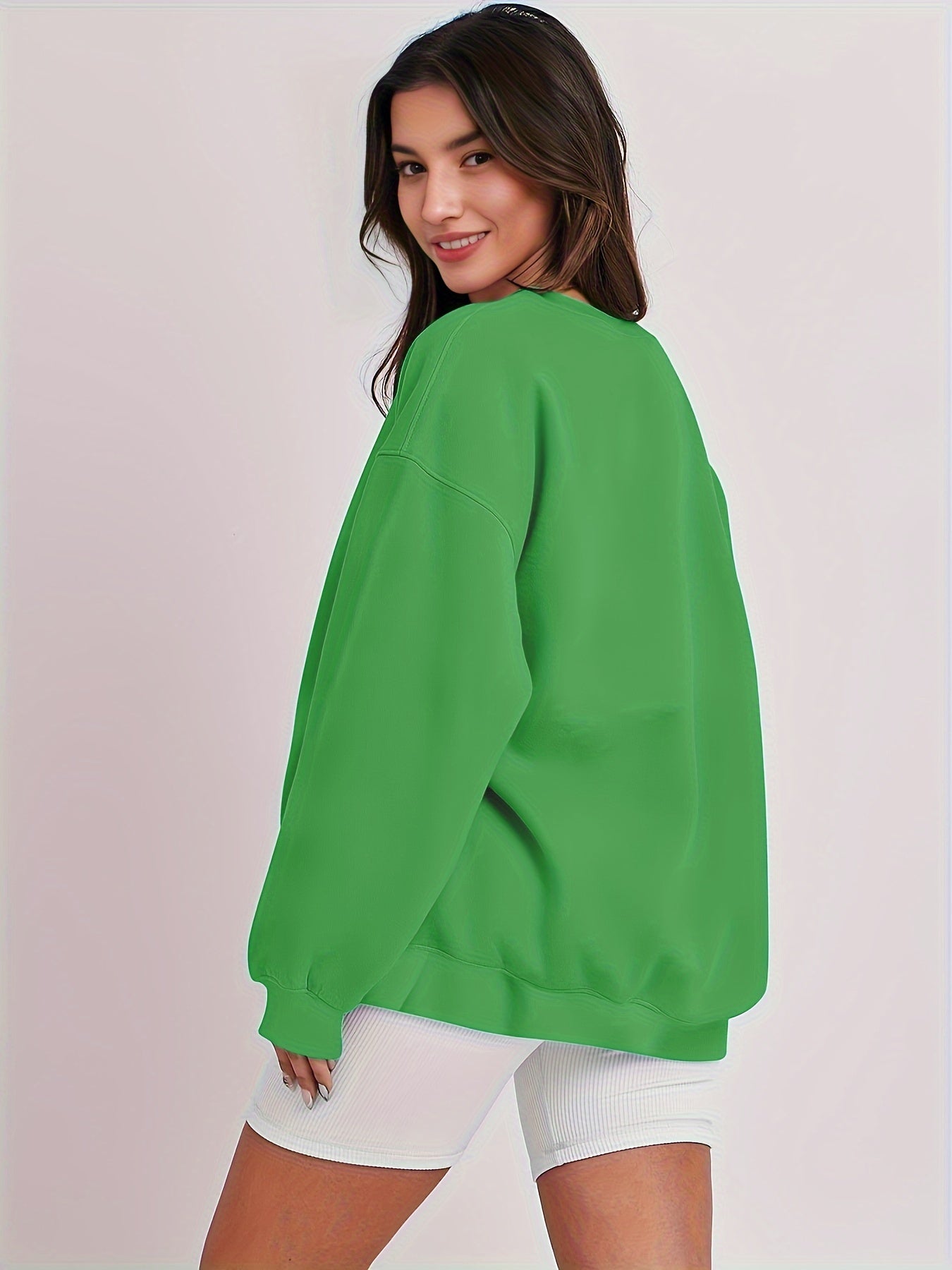 Women's Loose Cotton Long Sleeve Hoodie Round Neck Solid Color Pullover