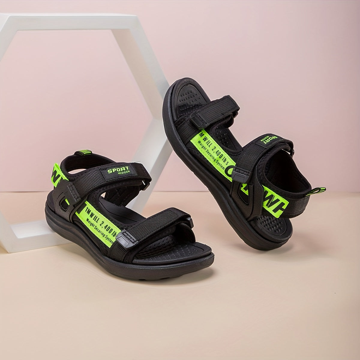 Boys' Black and Gray Breathable Non-Slip Outdoor Sandals with Hook and Loop Closure