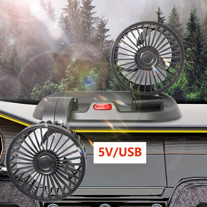 Universal Dual-Head Car Fan with Rotatable Design and 2-Speed Control
