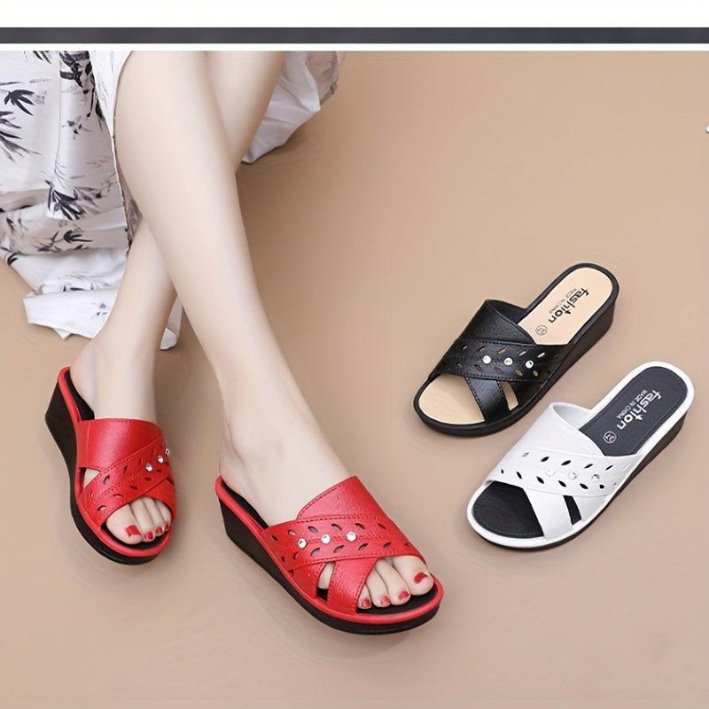 Women's Black EVA Slide Sandals Breathable Open-Toe Cushioned Slip-On