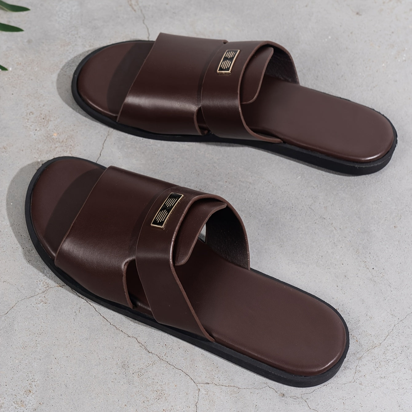 Men's All-Season Casual Faux Leather Slide Sandals with Buckle Closure and TPR Sole