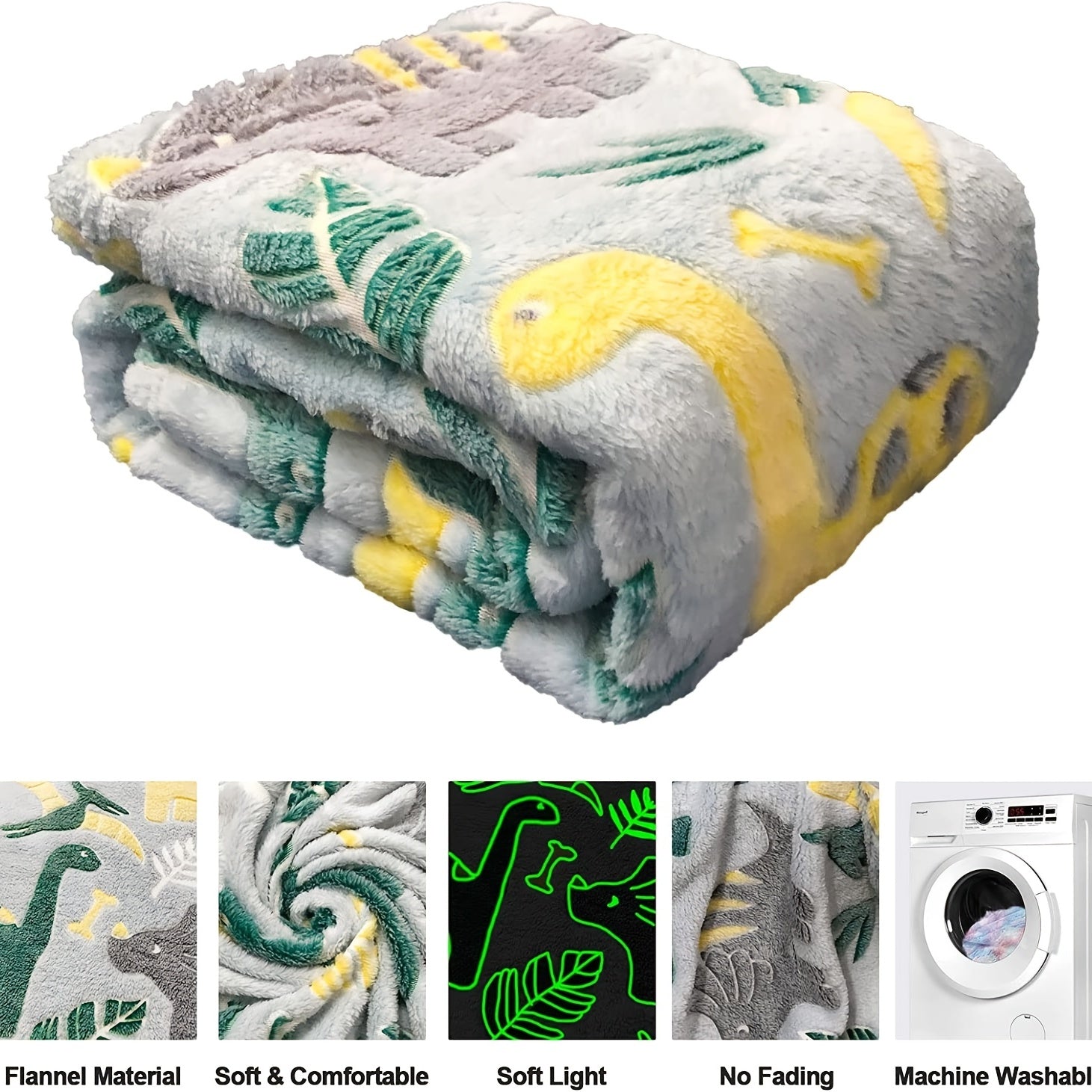 Kids Boys Fleece Throw Blanket with Glow-in-the-Dark Dinosaur Design for Birthday Gift