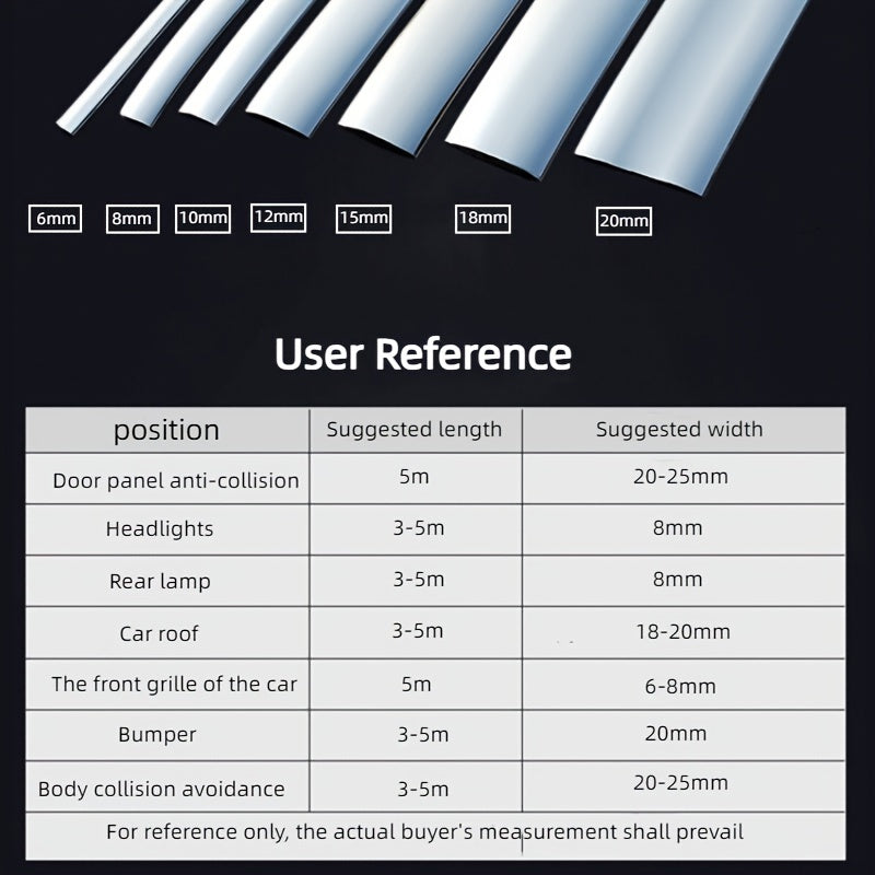 Tira decorativa brillante para carrocería 6m/236in, borde de parachoques antirayaduras, cromo