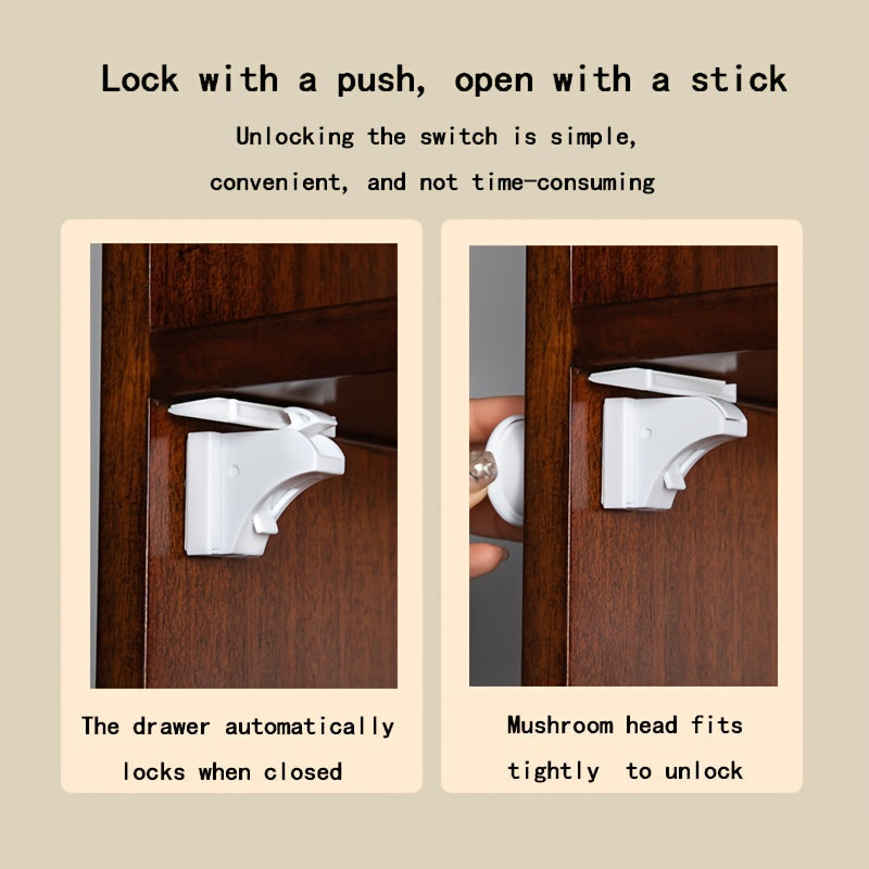 Set of 4 Magnetic Child Safety Locks for Cabinets and Drawers with Adhesive and Keychain