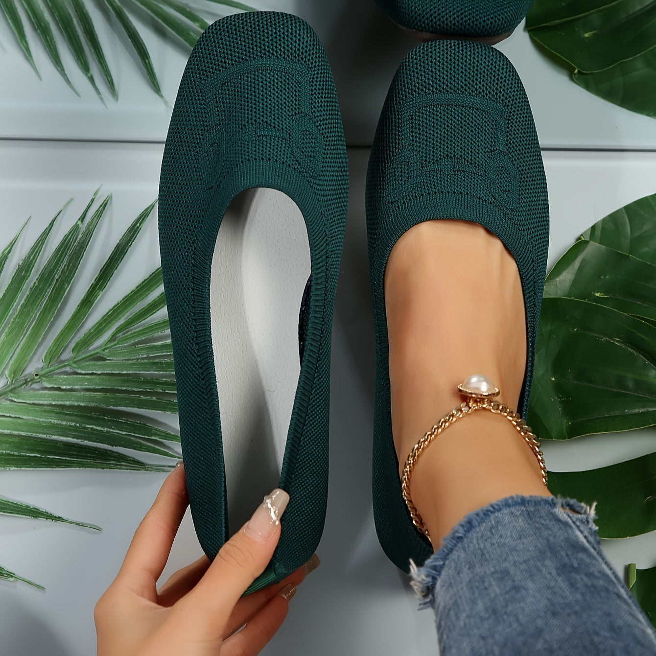 Women's Knitted Flat Shoes Breathable Slip-On Ballet Flats