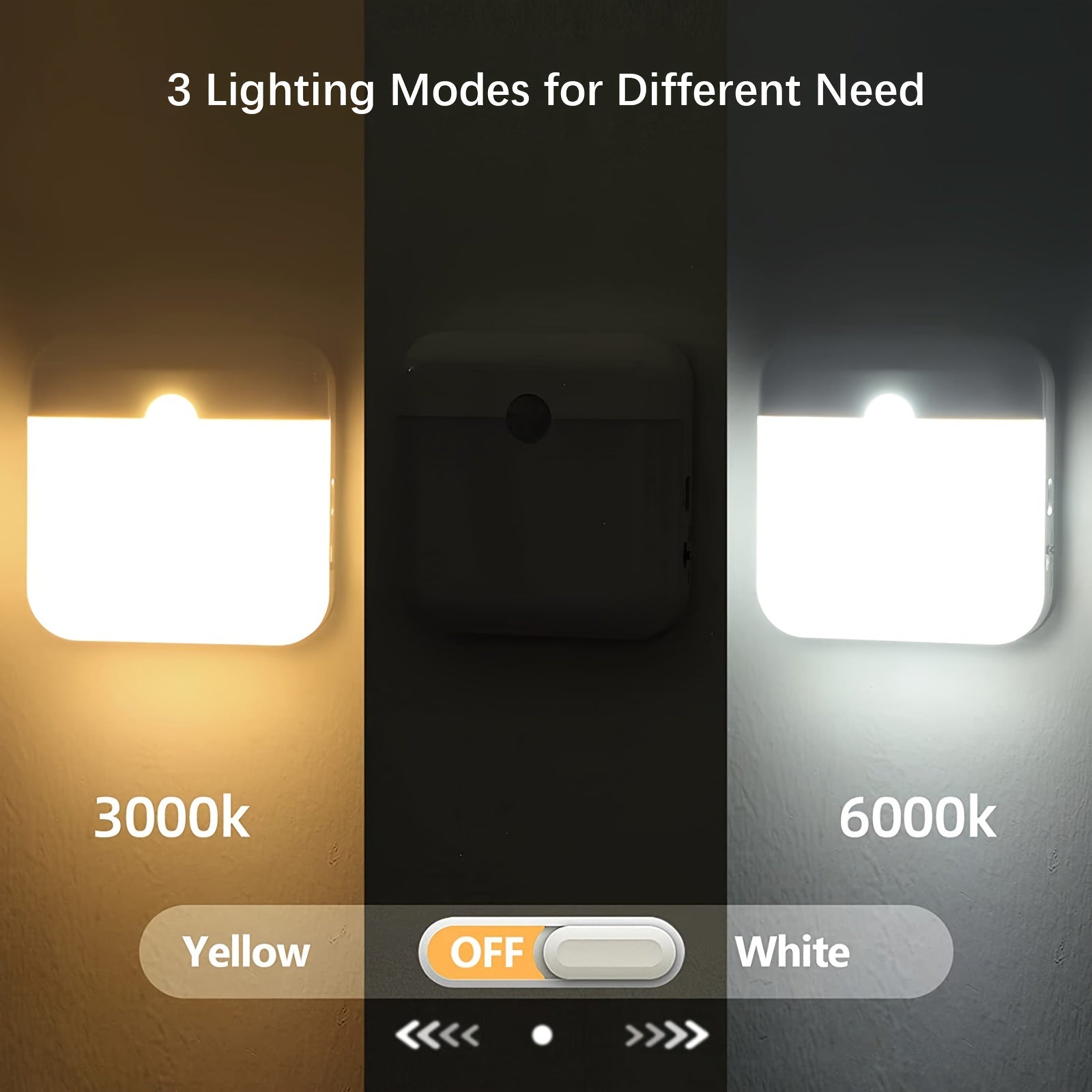 Luz nocturna con sensor de movimiento LED con 3 modos de iluminación, recargable por USB-C, lámpara de pared interior