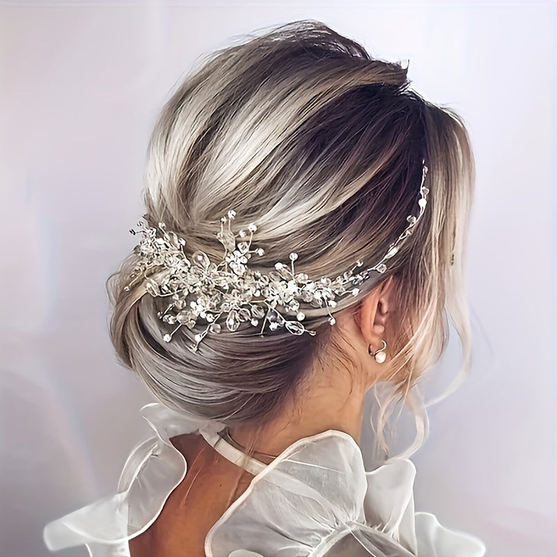 Bridal Headband with Crystals and Faux Pearls Wedding Hair Accessory for Women