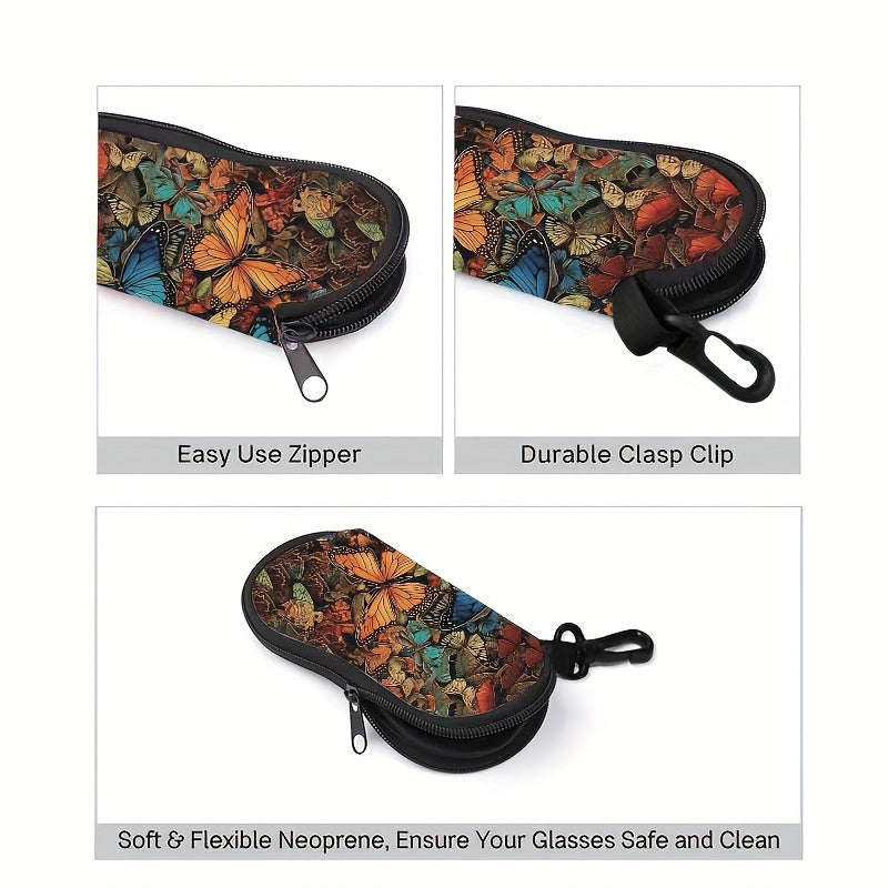 Модный чехол для очков с узором бабочки, изготовленный из водонепроницаемого винила с ярким дизайном, портативный и мягкий материал.