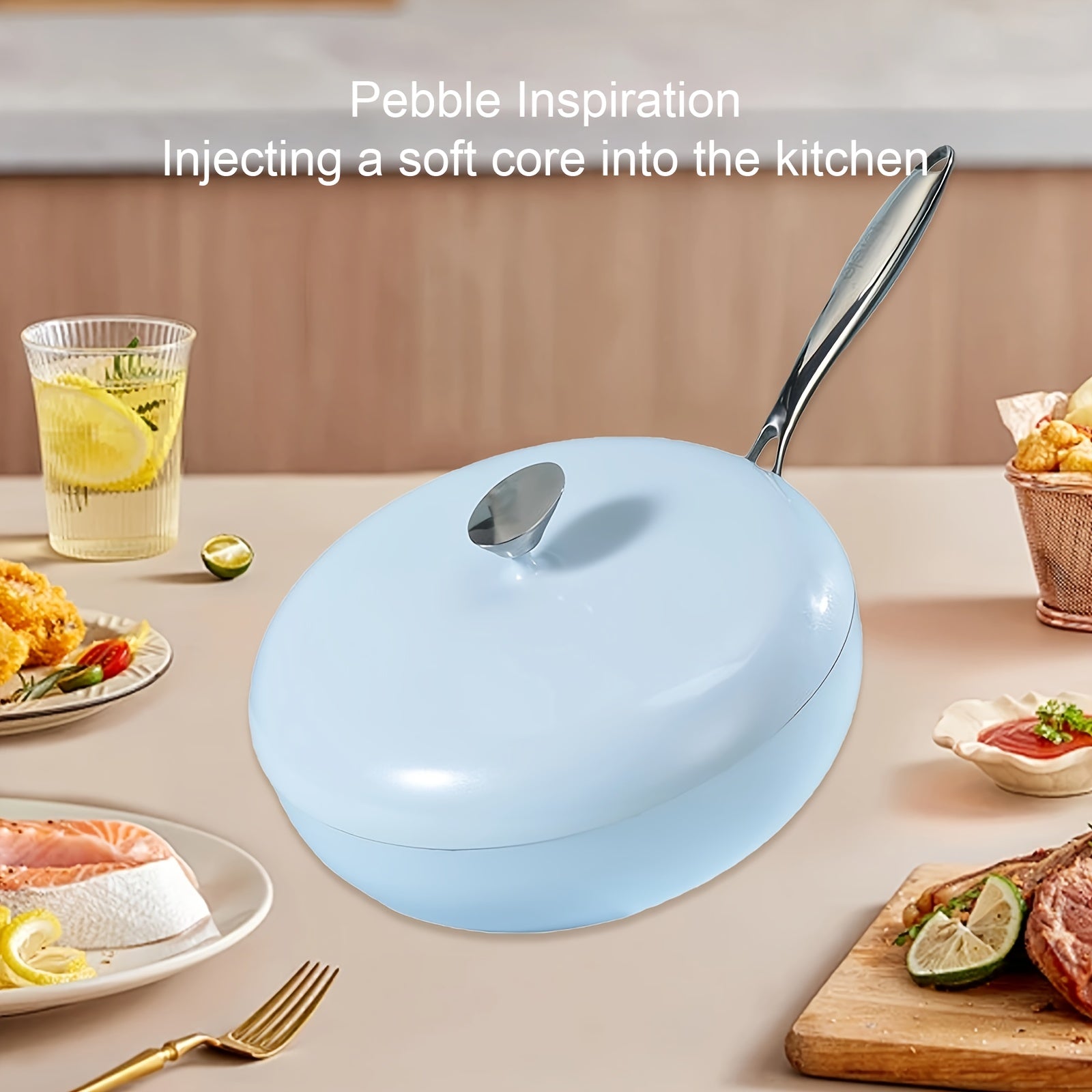 Небесно-головий антипригарний сковорода з кришкою для яєць, млинців та іншого