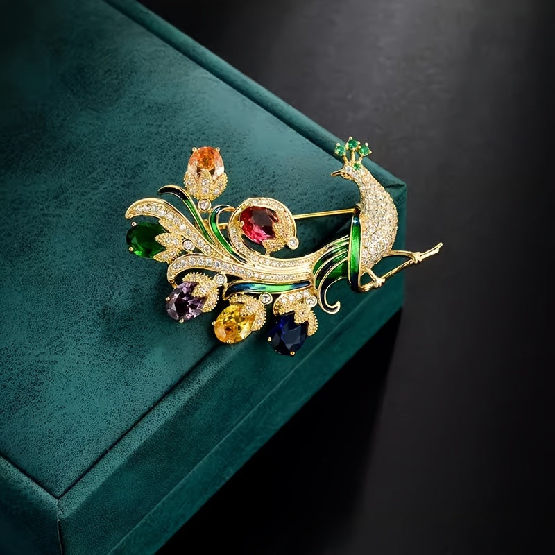 Vintage Peacock Brooch Pin Rhinestone Animal Lapel Pin for Coats and Suits