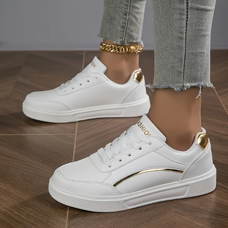 Women’s Low-Top Sneakers with Golden Accents Lightweight Breathable Casual
