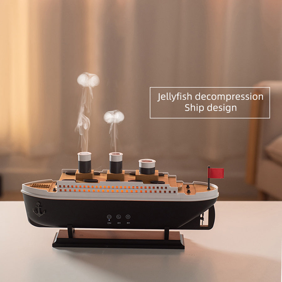 Luxury Cruise Ship Aroma Diffuser with 7-Color Night Light and Jellyfish Spray
