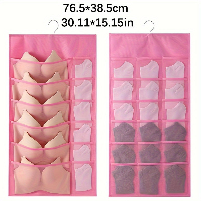 Dual-Sided Hanging Organizer for Underwear Socks Non Woven Foldable Grey Pink Ivory