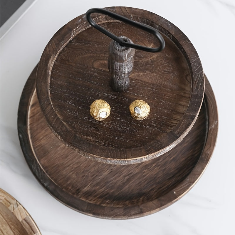 Solid Wood Cake Tray with 2 Layers for Desserts and Fruit Display