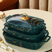 Rectangular Ceramic Casserole with Lid and Dual Handles Small Medium Large
