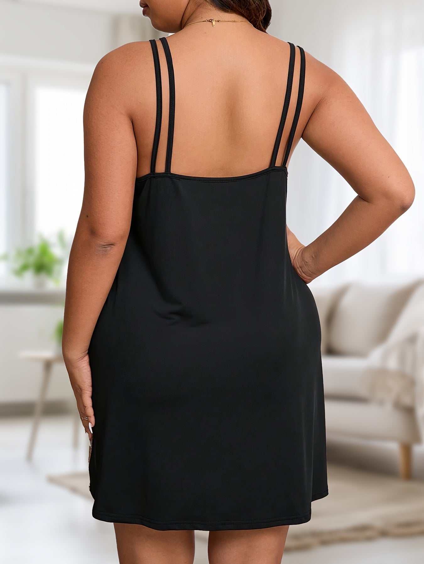 Plus-Size Women's Breathable Striped Nightgown with Scoop Neck for Spring Summer