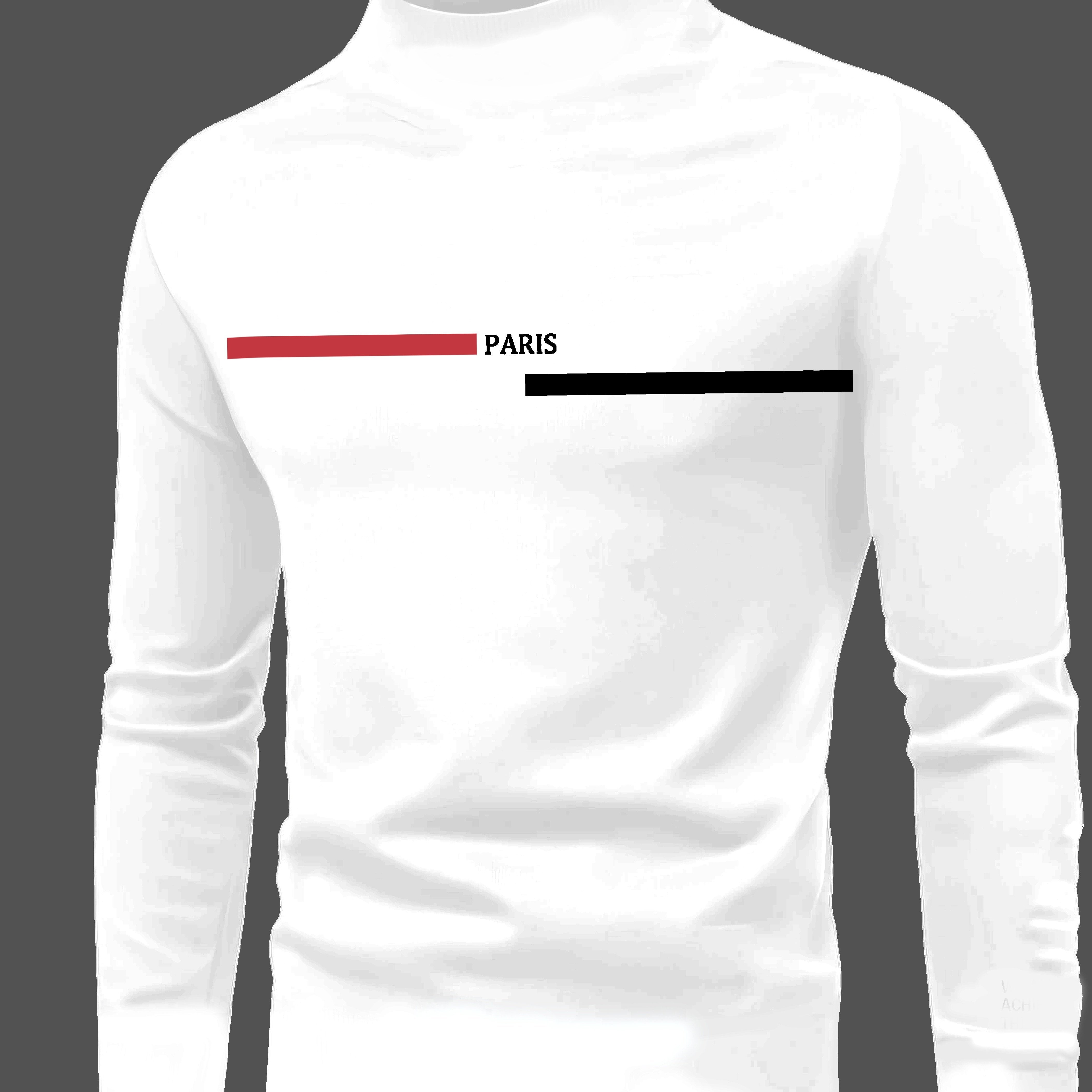 Men's Long Sleeve T-Shirt with Paris Print Crew Neck Knit Polyester Casual Top for Spring Fall
