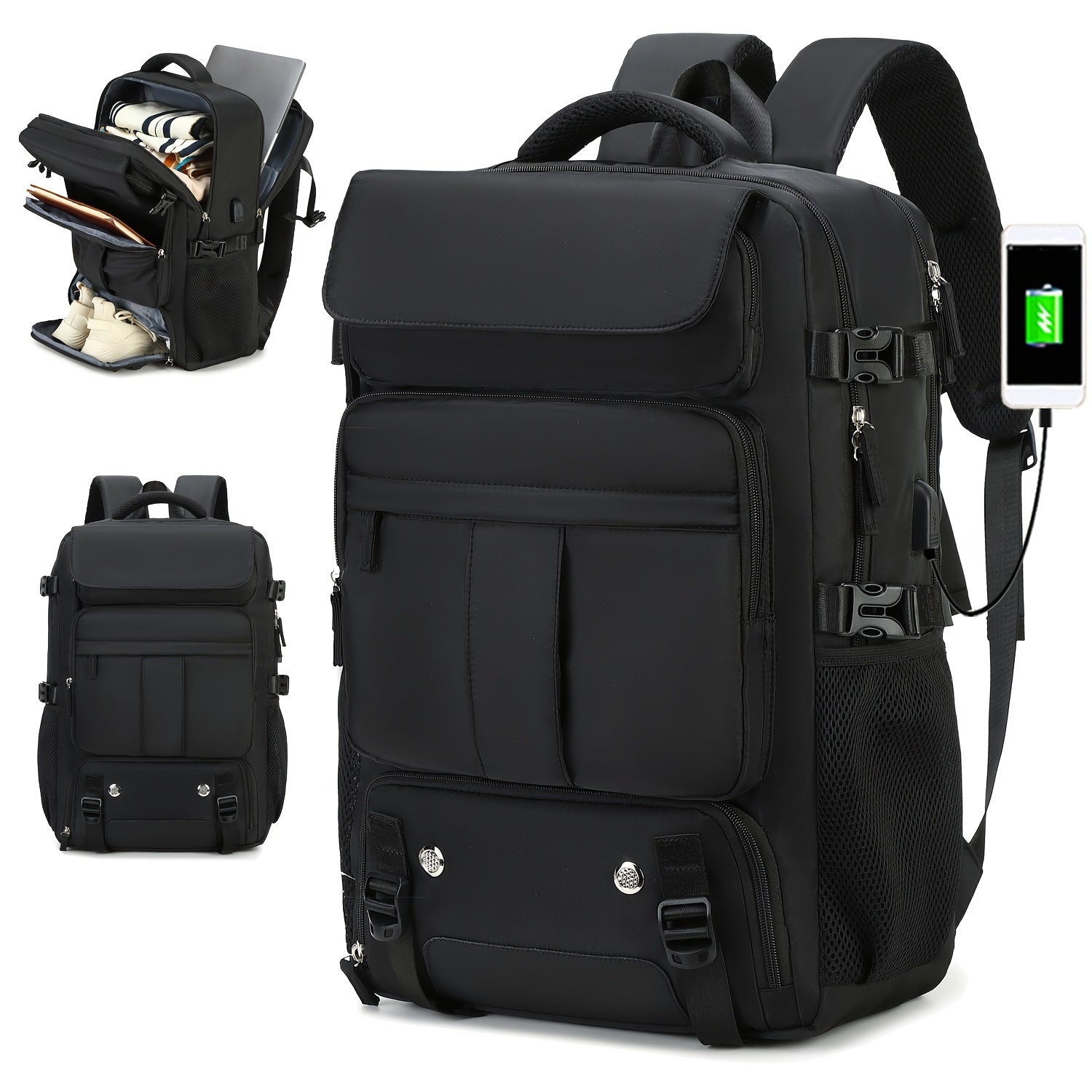 Travel Laptop Backpack with USB Port, Shoe Compartment, 15.6-Inch Sleeve for College Business School