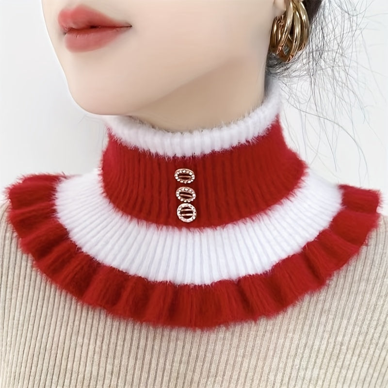 Winter Mink Velvet Neck Sleeve with Button Decor for Outdoor Wear Warm Fake Collar