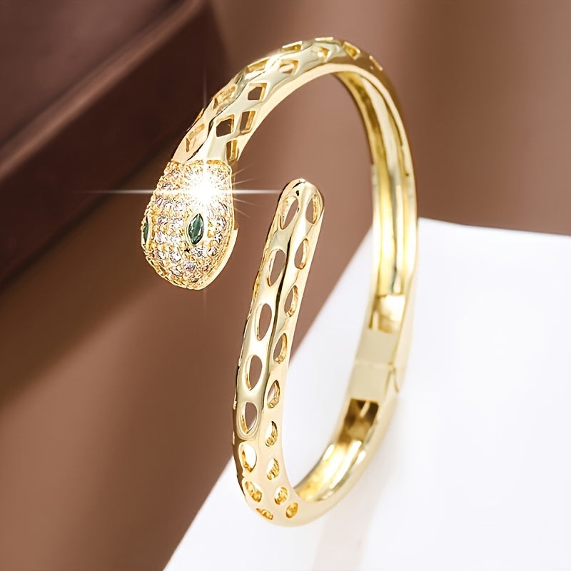 Women’s Copper Cuff Bracelet with Hollow Snake Design and Synthetic Zirconia