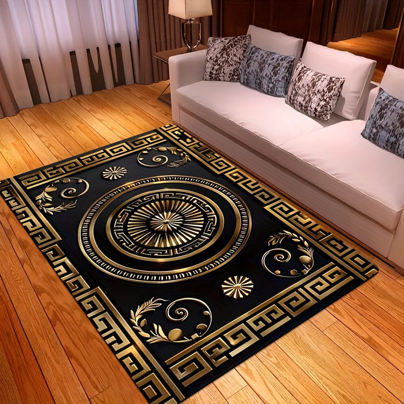 Black and Gold Patterned Rectangle Carpet for Kitchen Living Room Bedroom Indoor Door Mat