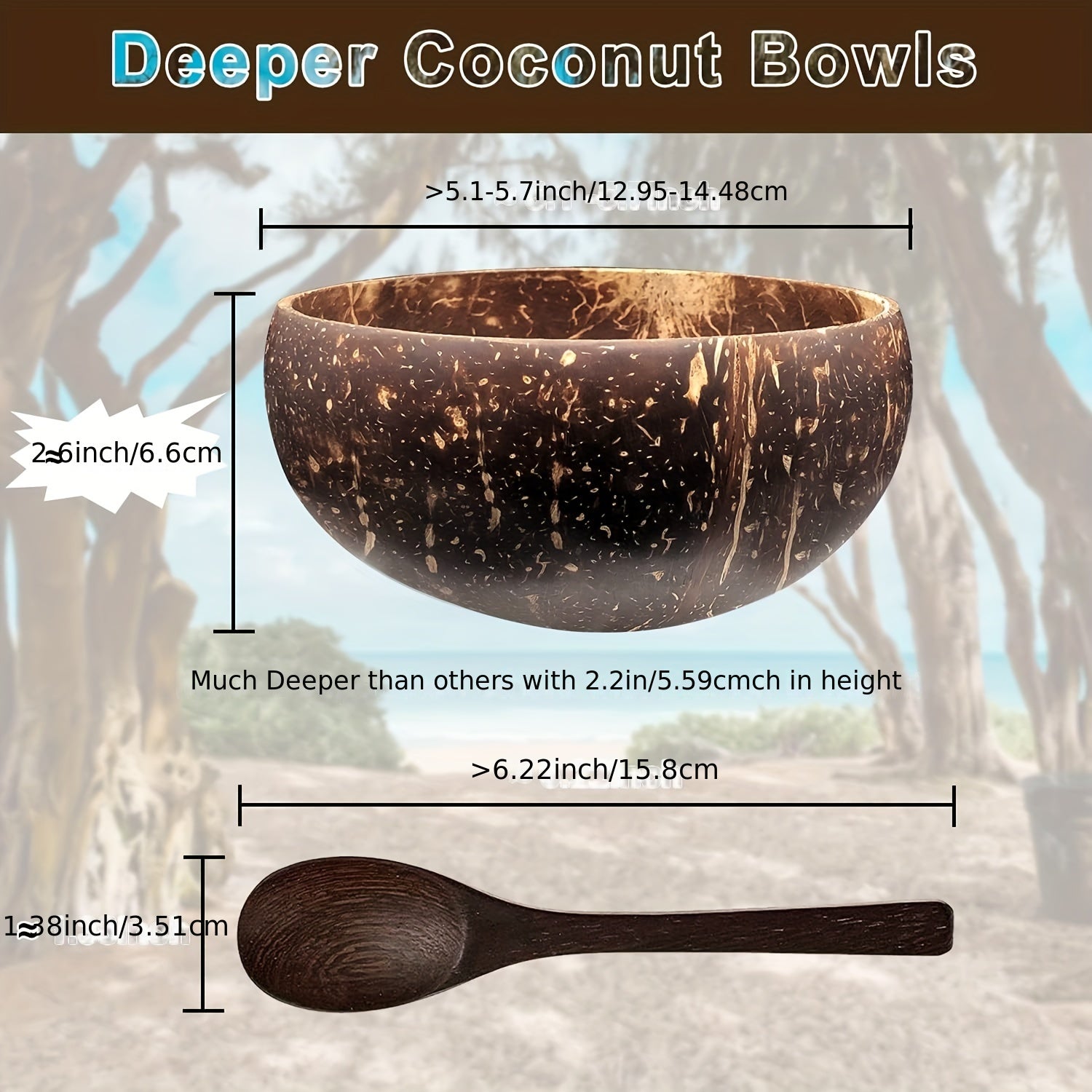 Set of 4 Coconut Bowls and Wooden Spoons for Salads and Ice Cream Natural Coconut