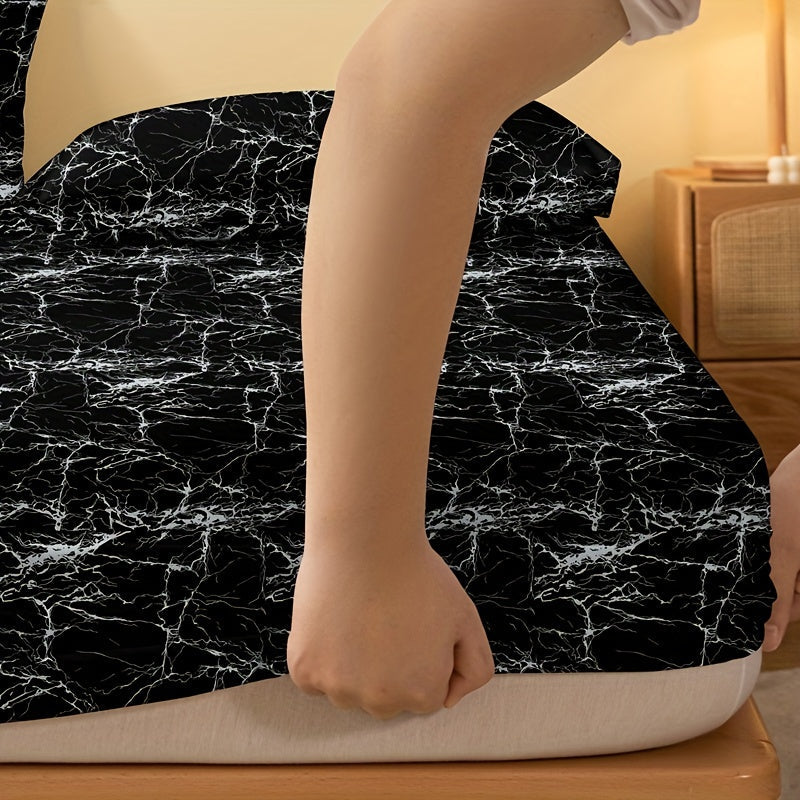 Marble Print Fitted Sheet Soft and Comfortable Deep Pocket Mattress Cover for Bedroom