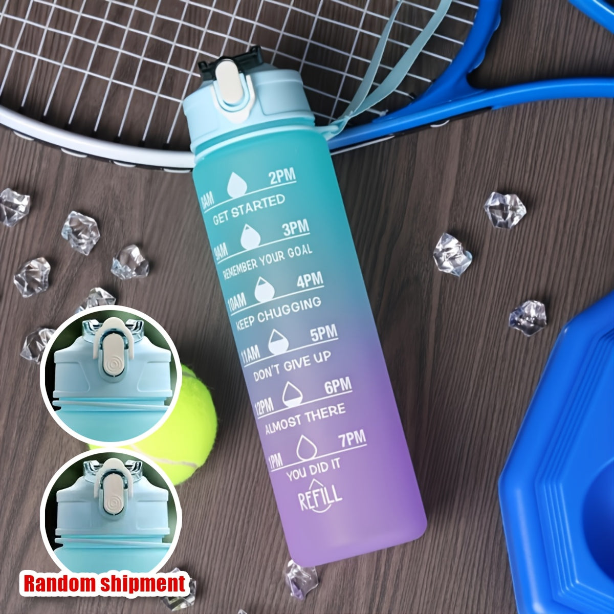 Gradient Water Bottle with Straw and Time Marker, Leakproof Sports Cup