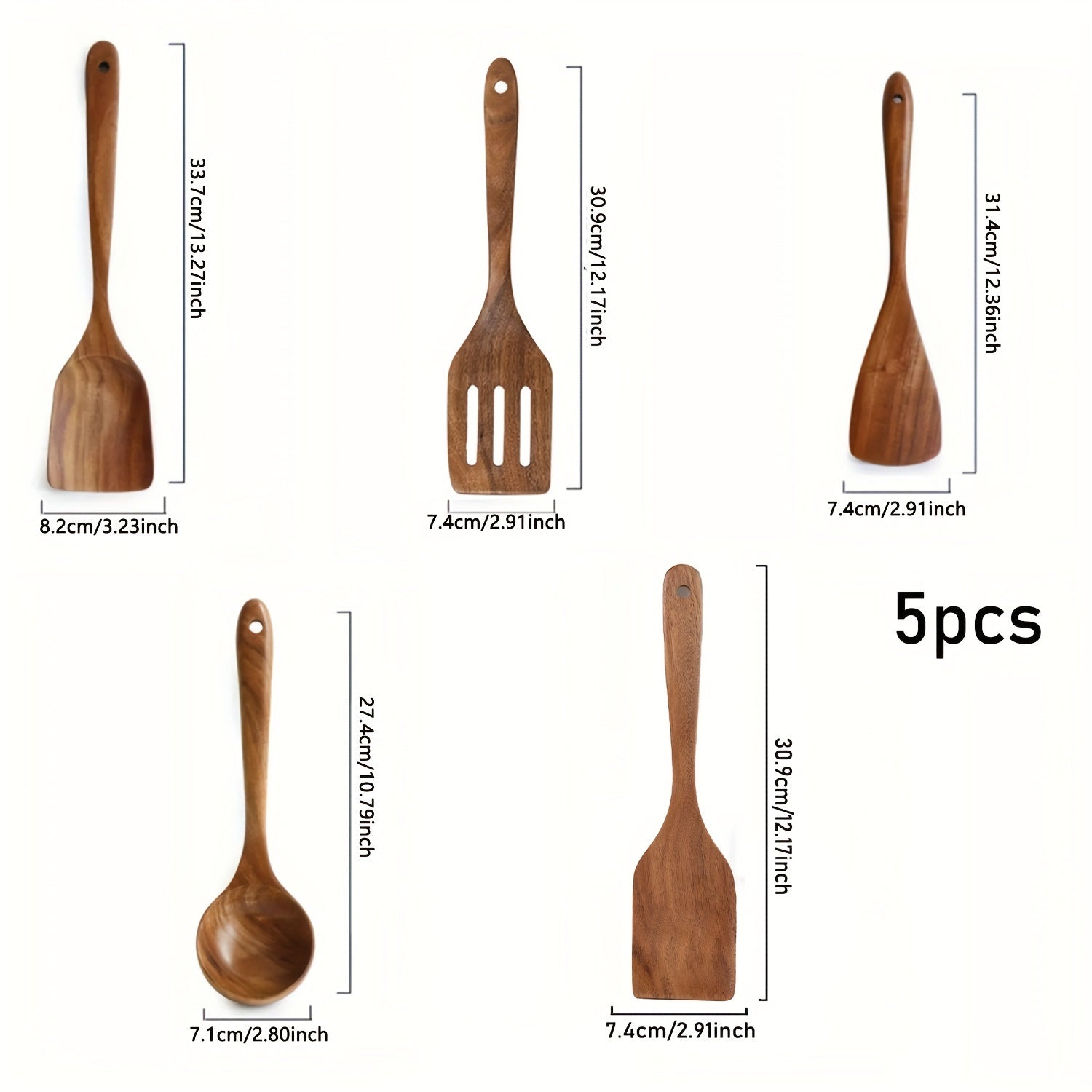Set of 6 Wooden Spoons and 5 Kitchen Utensils for Cooking in Classic Wooden Design