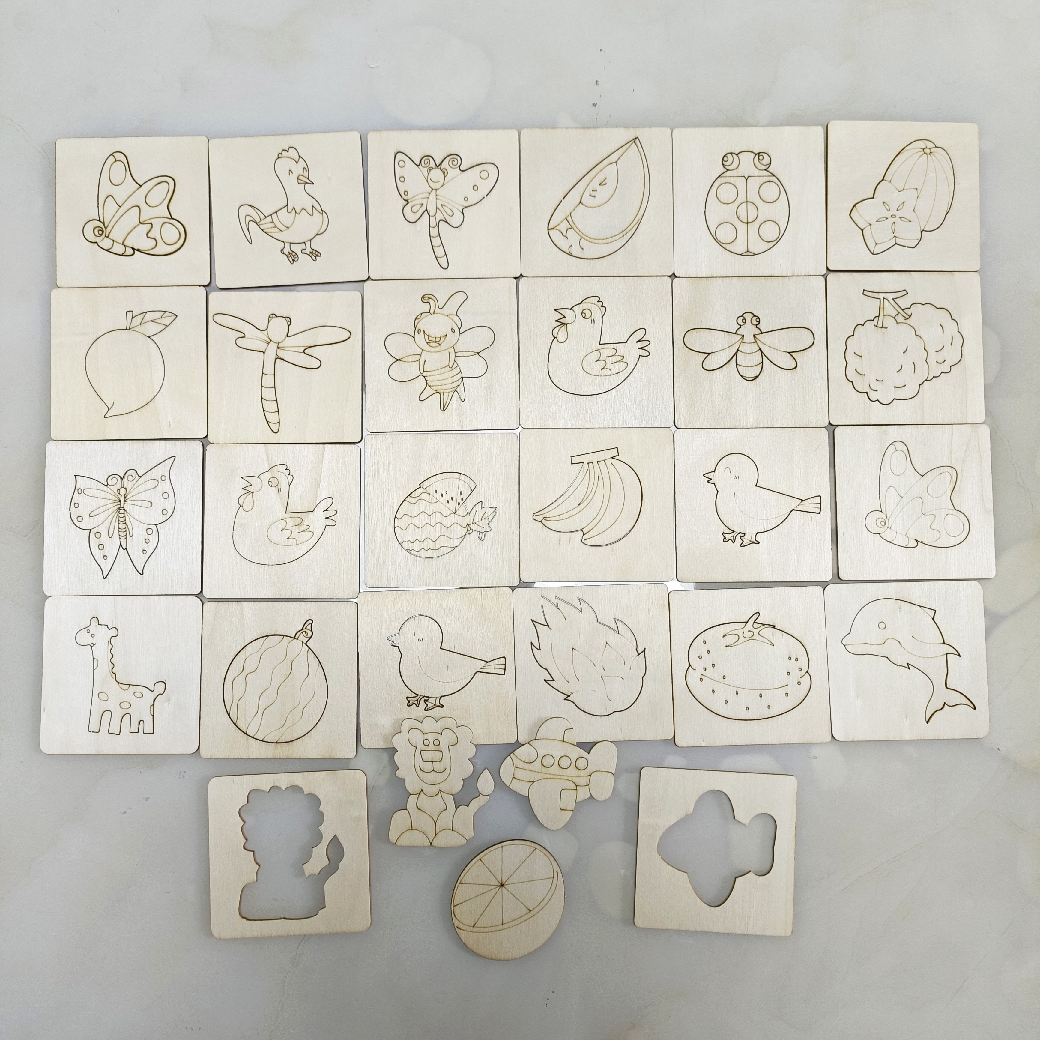 20 plantillas de dibujo de madera para niños, arte educativo, manualidades, regalo