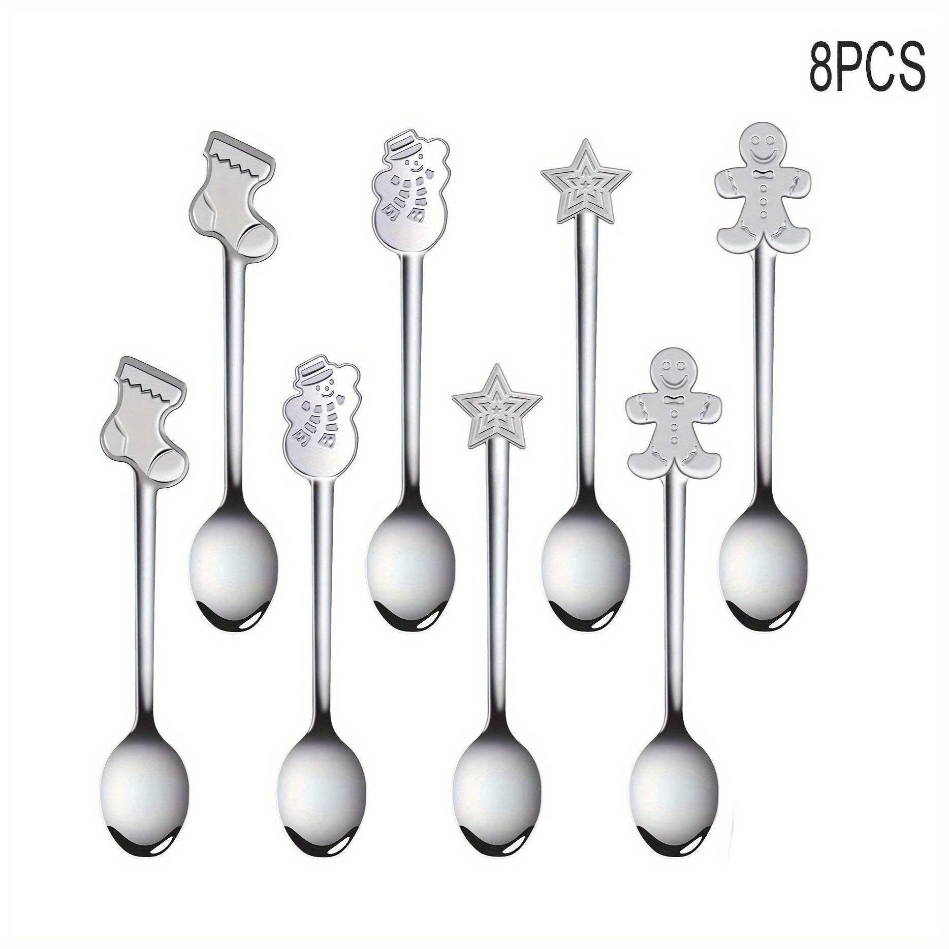 8-Piece Stainless Steel Mini Spoon Set with Holiday Designs for Tea Coffee Desserts