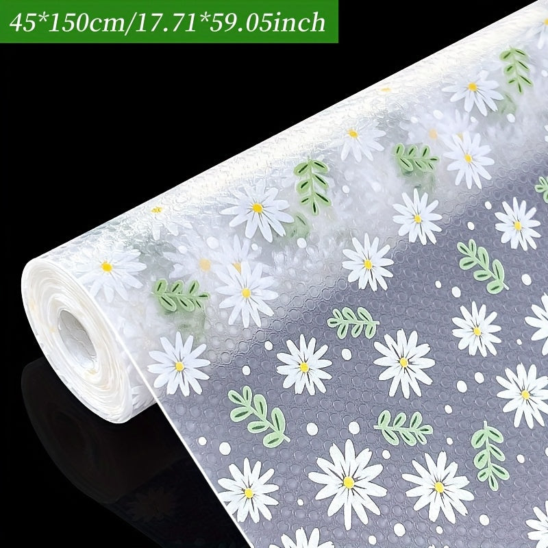 Floral Pattern Vinyl Shelf Liner Waterproof Non-Slip Cuttable EVA for Kitchen Cabinets Drawers