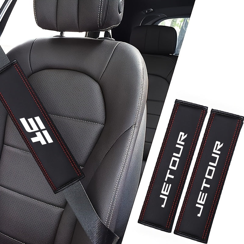 Faux Leather Seat Belt Shoulder Pads Black Red Stitching Comfortable Car Accessory