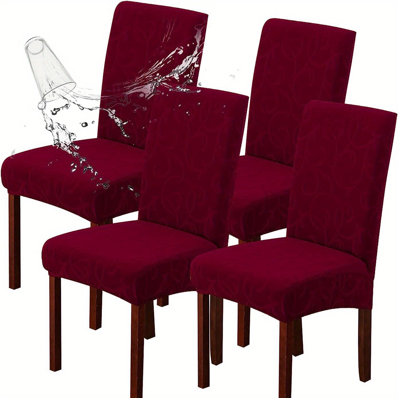 4 yoki 6 dona suv o'tkazmaydigan stul qoplamalari, ovqatlanish stullari uchun cho'ziladigan jacquard dizayni. Uyda yoki tijoratda foydalanish uchun olib tashlanadigan, yuviladigan himoya.