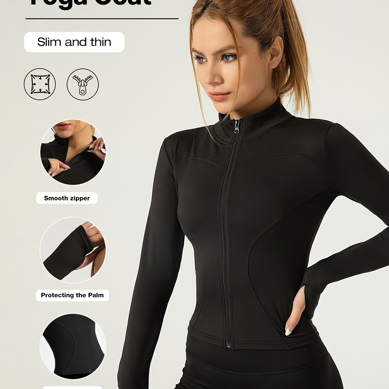 Women's Polyester Elastane Midi Yoga Jacket Full Zip Slim Fit All Seasons Activewear