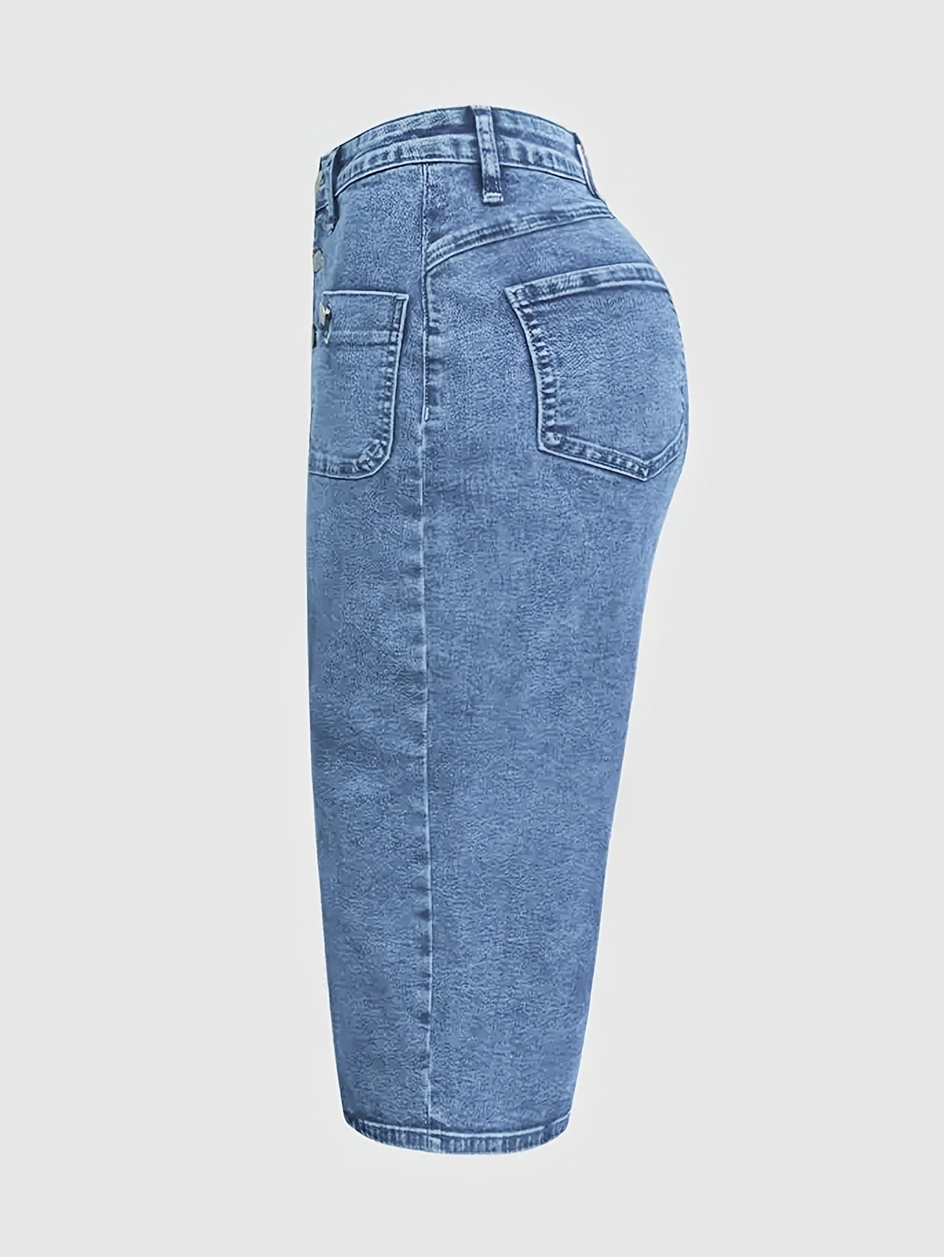 Women's Midi Denim Skirt Casual Bodycon Button Front High Stretch Solid Color Spring Summer Fall