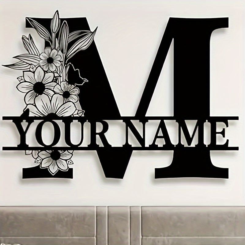 Personalized Metal Family Name Sign with Floral Design for Home Decor