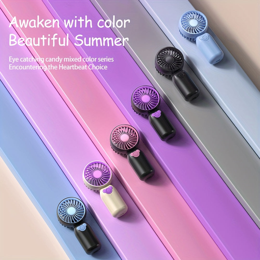Мини-вентилятор с перезаряжаемой батареей USB с 3 скоростями, аккумулятор 500 мАч, носимый для офиса, на улице, в путешествиях, черный, фиолетовый