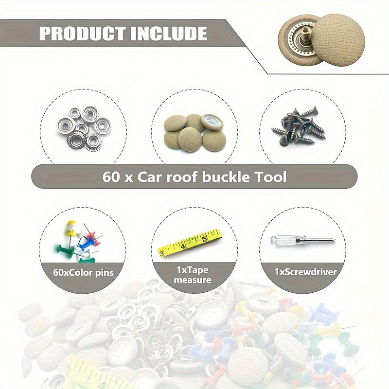 60pcs Car Roof Headliner Repair Kit with Rivets and Installation Tool for Cars SUVs