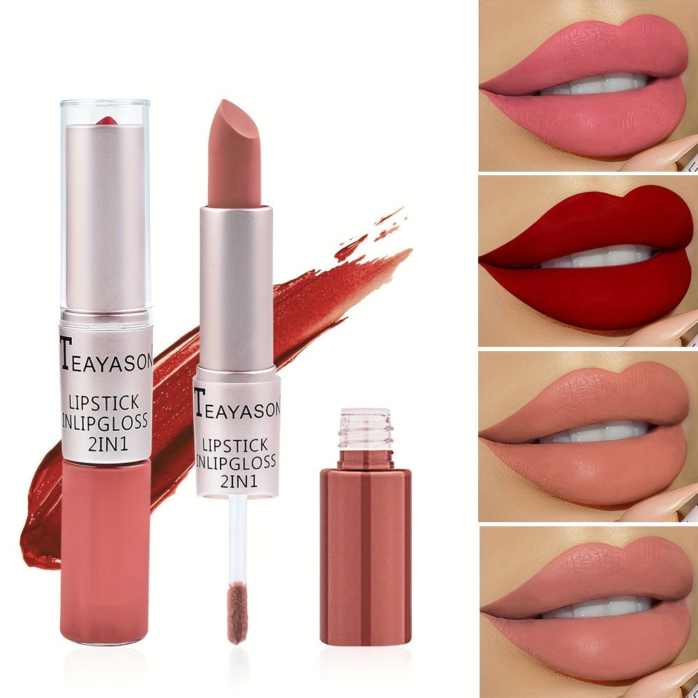 Women’s Dual-Ended Matte Lipstick and Lip Gloss Set Red Nude