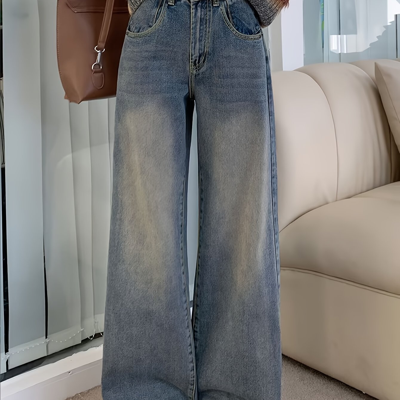 Women's High-Waisted Wide Leg Denim Jeans Casual Solid Color All-Season