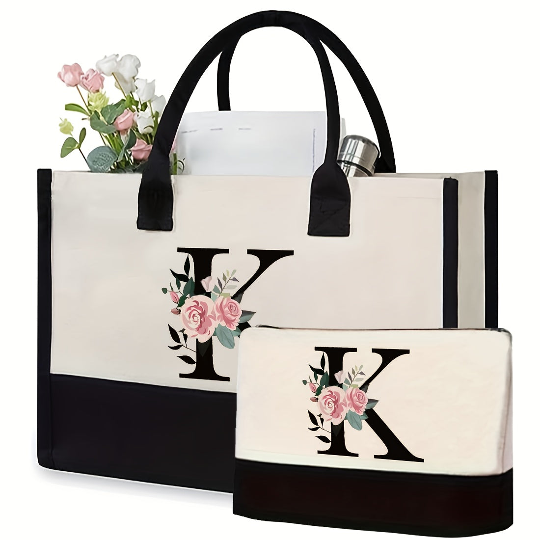 Kanvas kosmetika sumkasi, qattiq kamarlar va tasodifiy chop etish bilan, aralash ranglarda