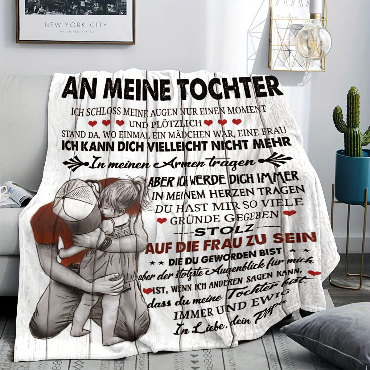 Flannel Throw Blanket with Heartfelt Message for Dad to Daughter Cozy Fleece for Home Office Travel