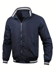 Chaqueta casual para hombre de poliéster con cuello alto, color sólido, transpirable, sin elasticidad, con cremallera, corte regular