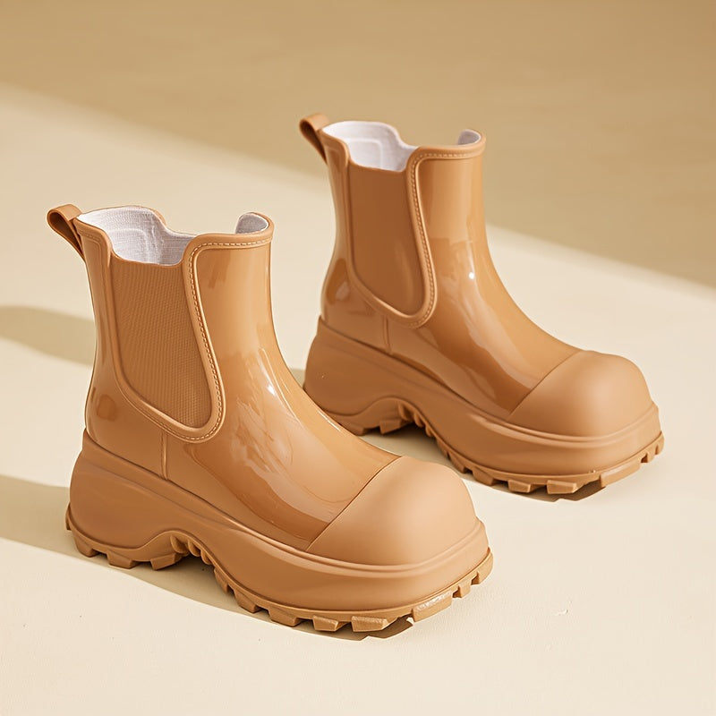 Women's Solid Color Short Boots Casual Slip-On Platform Ankle Boots