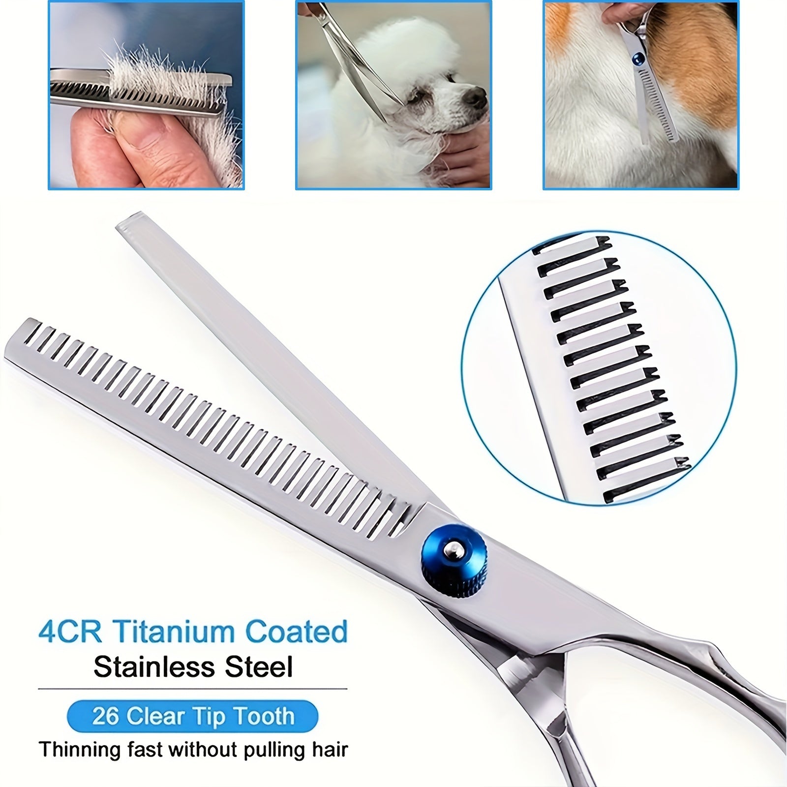 Pet Grooming Kit Stainless Steel Includes Blue Trimming Scissors Curved Scissors Combs for Dogs