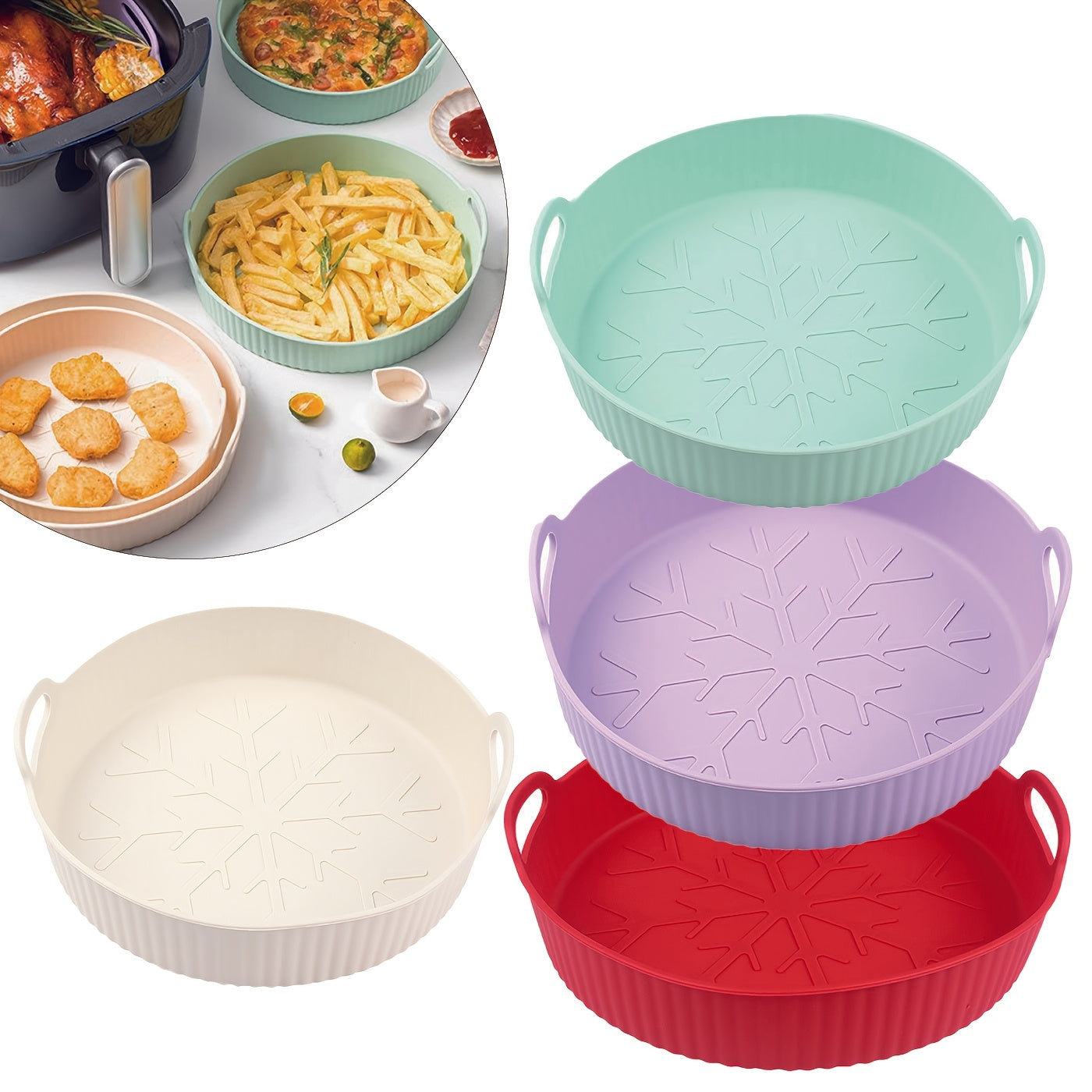 FROVEN silikon havo fritöre linerlari, 22.86 sm doira o'lchamida, 3 dona qayta ishlatiladigan qalin qozon linerlari, doira havo fritörelar uchun, Ninja, COSORI, DASH, Chefman, Instant va boshqalar bilan mos keladi - Havo fritöre liner aksessuarlar