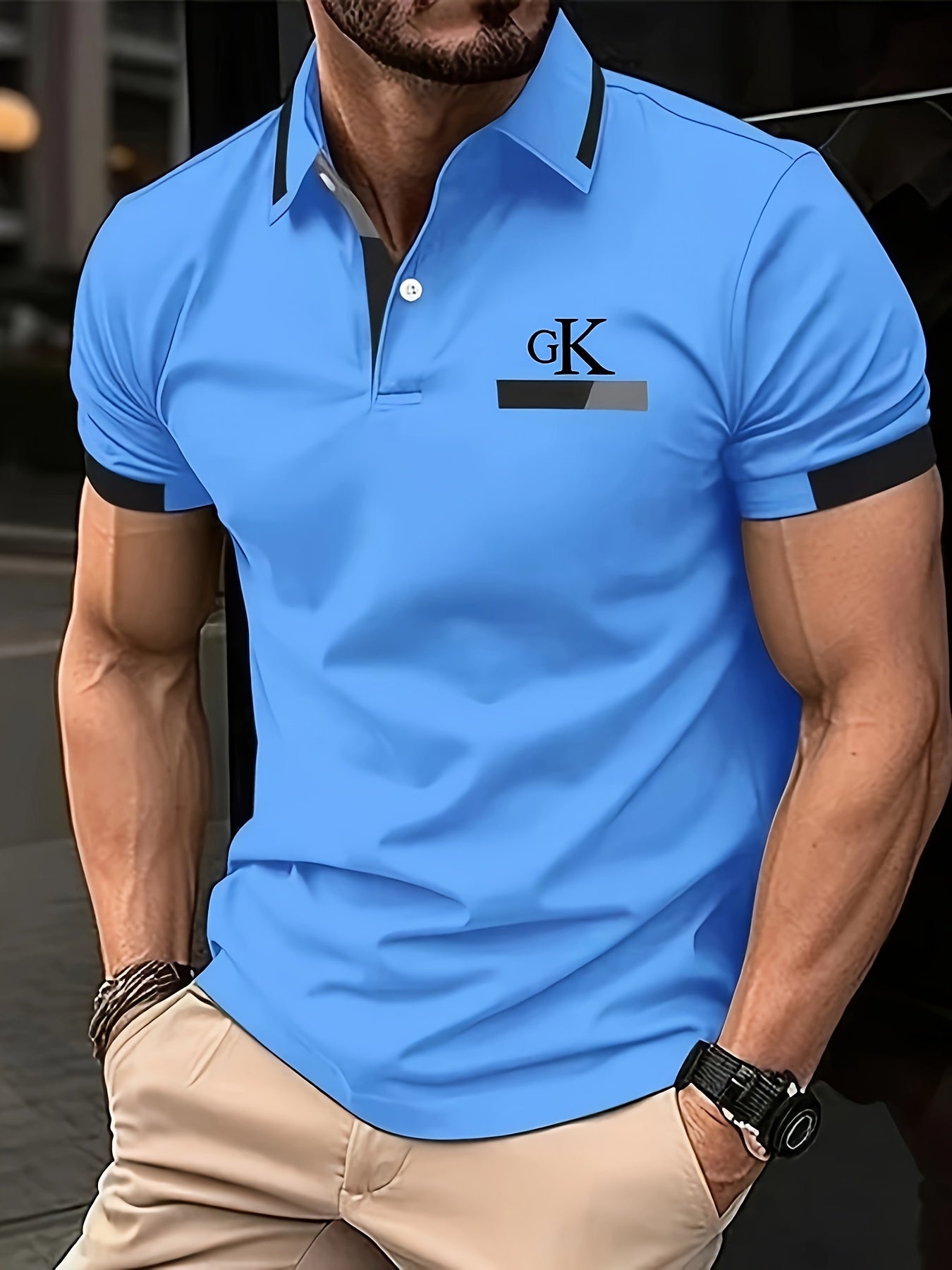 Men's Summer Short Sleeve Shirt with Button Detail Solid Color Breathable Polyester