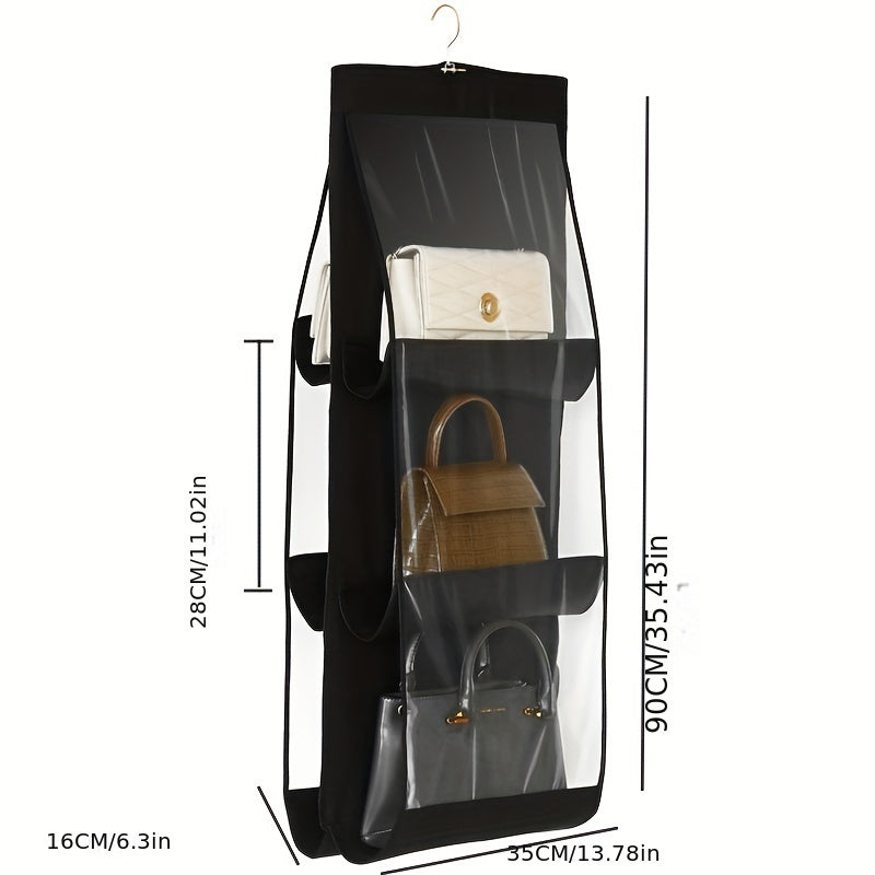 6 Pocket Hanging Handbag Organizer with Transparent Pouches for Closet Storage