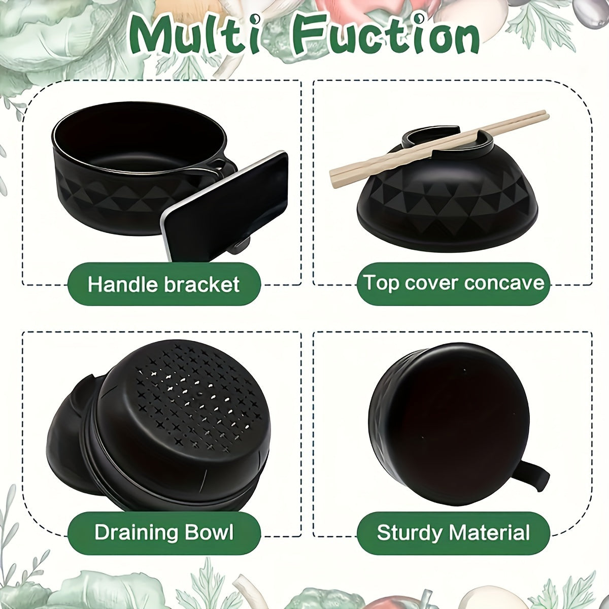 Набор безопасных для микроволновки мисок для рамена с палочками и кастрюлей для общежитий и бэнто